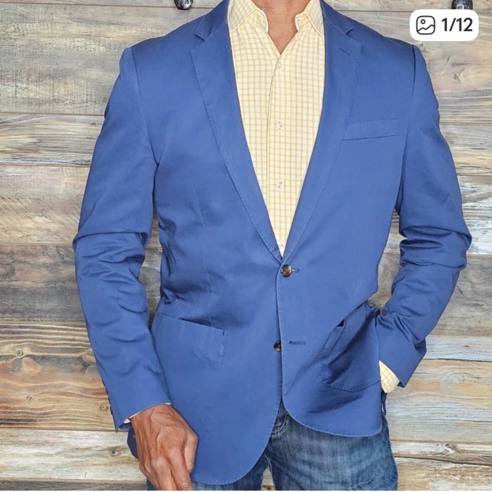 J. Crew Ludlow Larusmiani Italy Blue Cotton Dual Vent Jacket Sport Blazer 40R